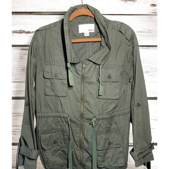 Bar III Dusty Olive Utility Field Jacket 100% Cotton Zip Front Sz Small - Picture 2 of 6